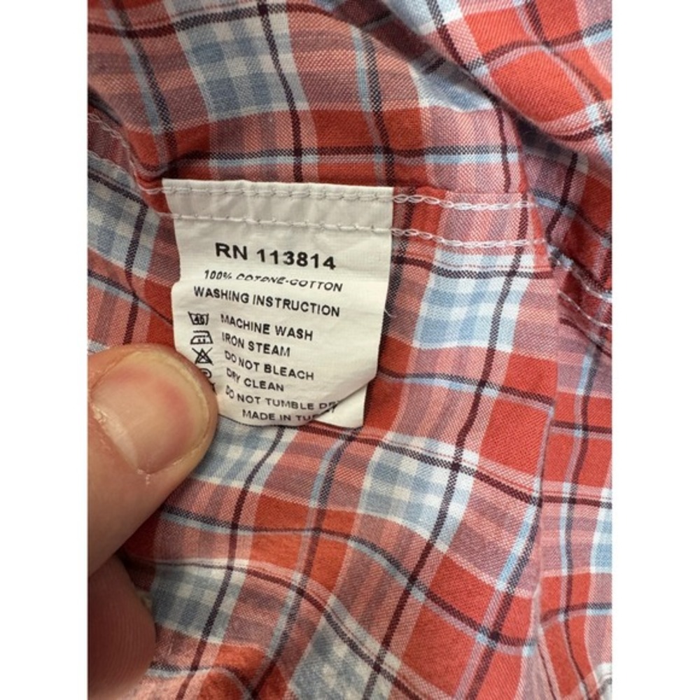 Billy Reid Mens Medium Red Blue Plaid Long Sleeve Button Down Cotton Shirt - Picture 4 of 7